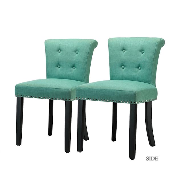 JAYDEN CREATION Berta Turquoise Nailhead Tufted Upholstered Side Chair (Set of 2)