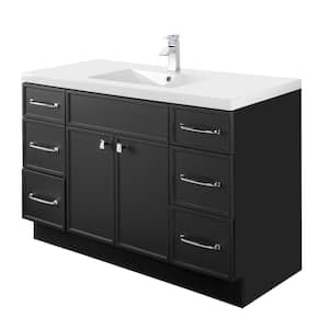 Manhattan 48 in. W x 21 in. D x 36in. H S/Sink Freestanding Bath Vanity in Black with White Cultured Marble Top in White