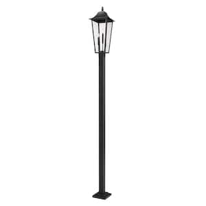 Gannon 3-Light Black Stainless Steel Hardwired Outdoor Marine Grade Post Light Set with no bulbs included