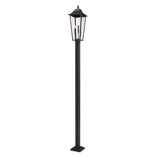 Gannon 3-Light Black Stainless Steel Hardwired Outdoor Marine Grade Post Light Set with no bulbs included