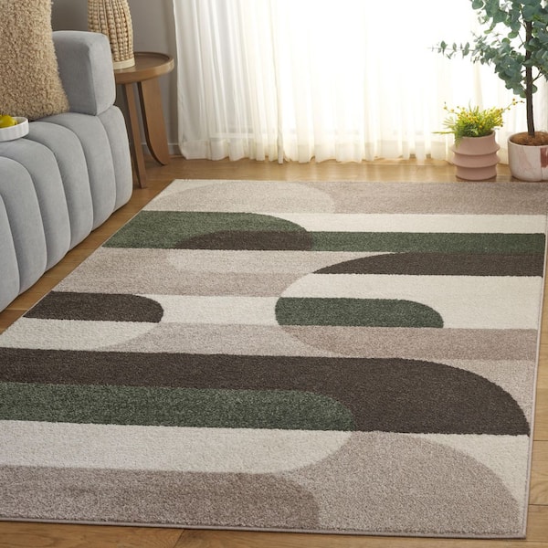 Adirondack 7 ft. x 7 ft. Beige/Green Geometric Parallel Square Area Rug