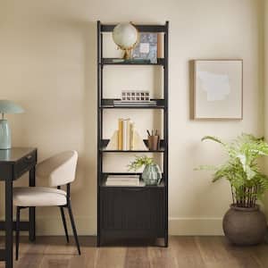 Modern 70 in. Tall Black Wood 4-Shelf Bookcase with Reeded Drawer and Open Back