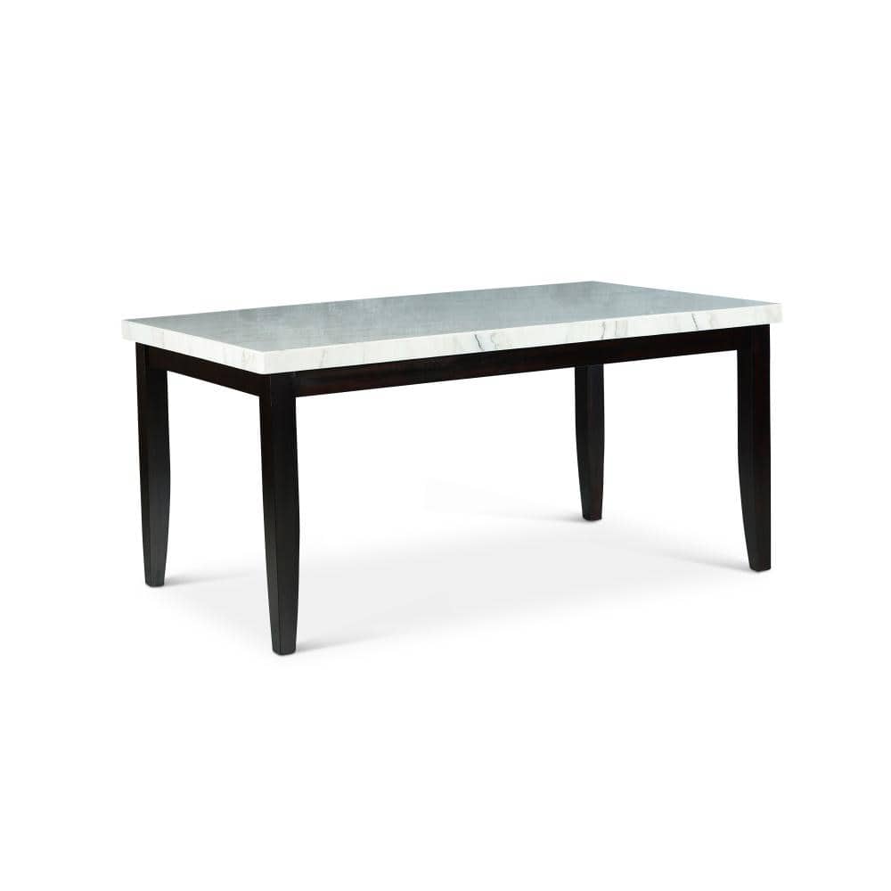 Westby White Marble Top Dining Table with Ebony Black Base