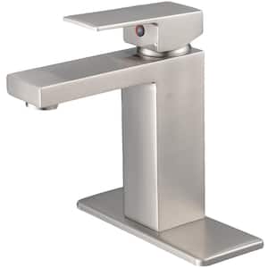 Single Handle Vessel Sink Faucet with Deckplate in Brushed Nickel