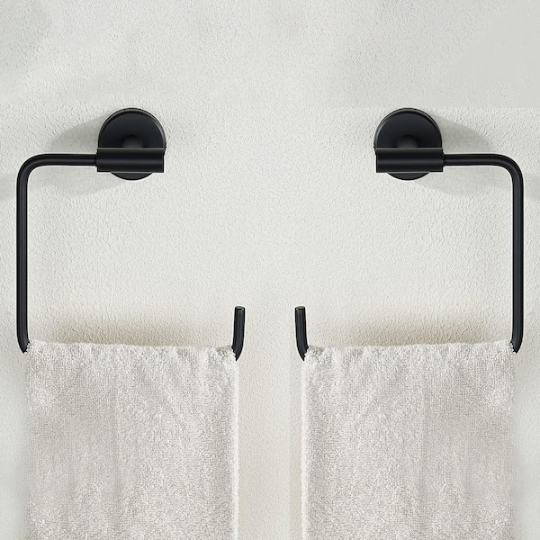 ATKING Bath Wall Mounted Towel Ring SUS304 Hand Towel Bar Stainless Steel Towel Holder in Matte Black(2 Pack)