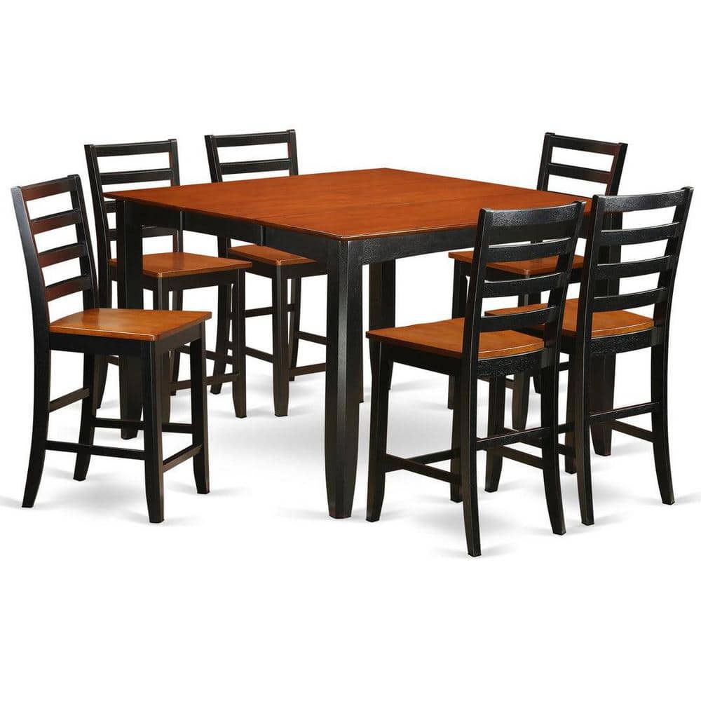 Black and Cherry 7-Piece Square Pub Table Set with High Back Chairs