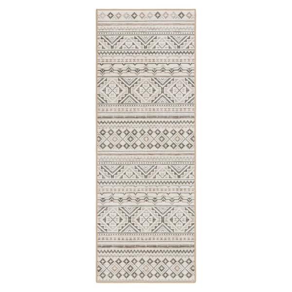 EVERWASH Haven 2 ft. 6 in. x 7 ft. Beige/Brown Modern Geo Washable Area Rug