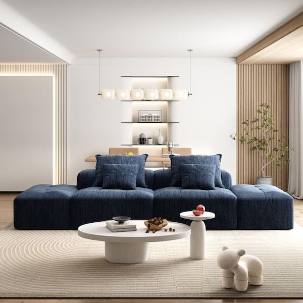 141.7 in. Sparkling Chenille Fabric Oversized Modular DIY Combination Tufted Sectional Sofa in. Blue