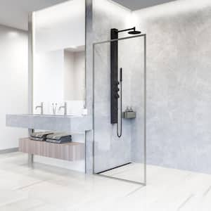 Meridian 34 in. W x 74 in. H Framed Fixed Shower Screen Door in Stainless Steel with 3/8 in. (10mm) Clear Glass