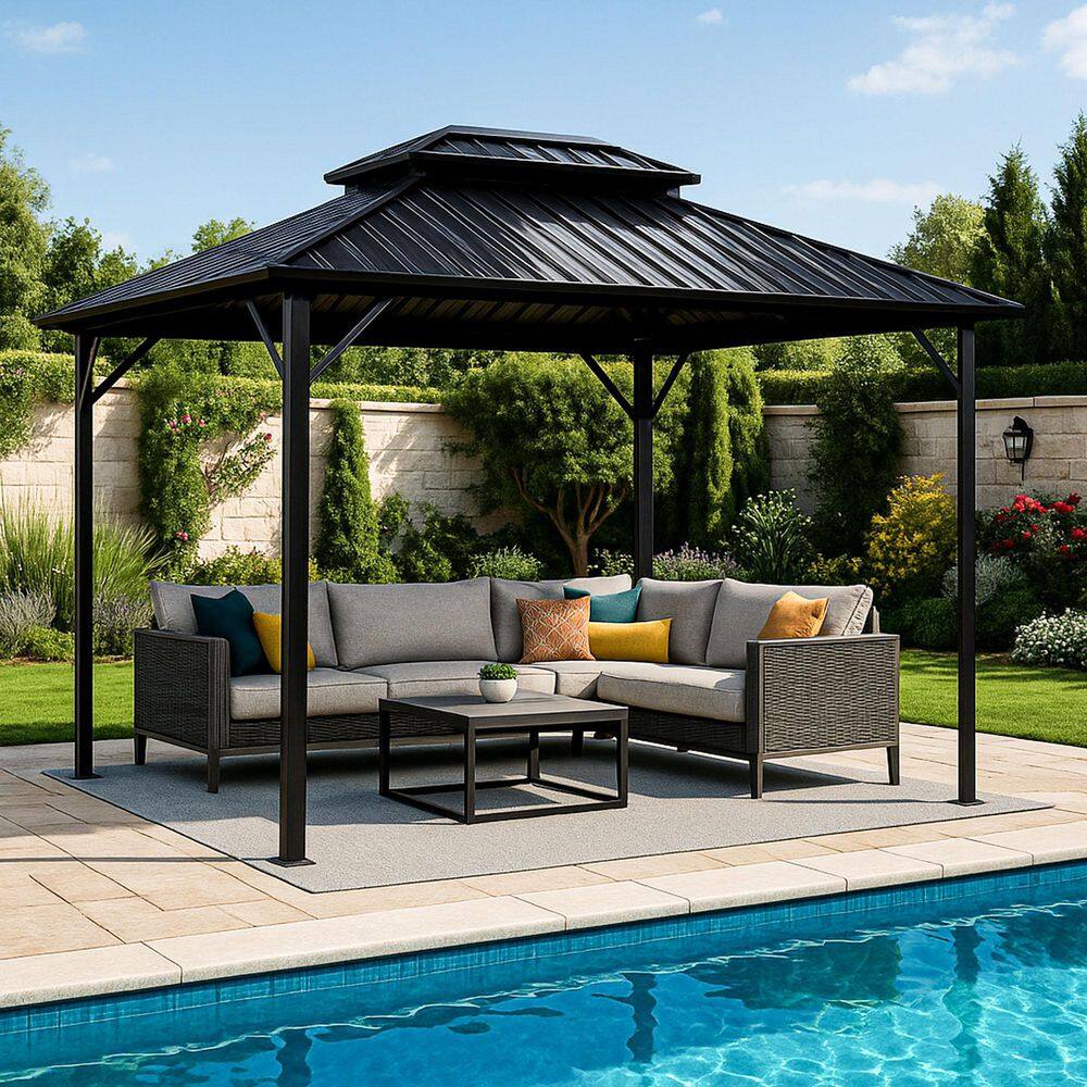 10 ft. x 10 ft. Black Aluminum Hardtop Gazebo with Galvanized Steel Double Roof for Patio, Backyard, and Outdoor Living price history on PriceWatchPro