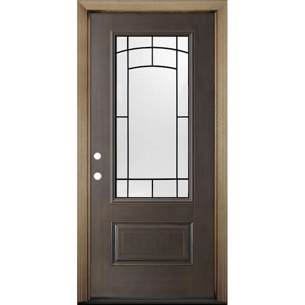 Masonite 36 in. x 80 in. Everland Smokey Grey Right-Hand Inswing 3/4-Lite Brooklyn Smooth Fiberglass Prehung Front Door