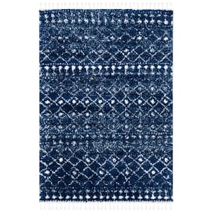 Berber Fringe Shag Dark Blue/Ivory Doormat 3 ft. x 5 ft. Ikat Area Rug