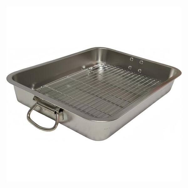 Stainless Steel Roasting Pan Silver Finish Dishwasher Safe Oven Safe Cooktop Compatible with Rack 1 Piece
