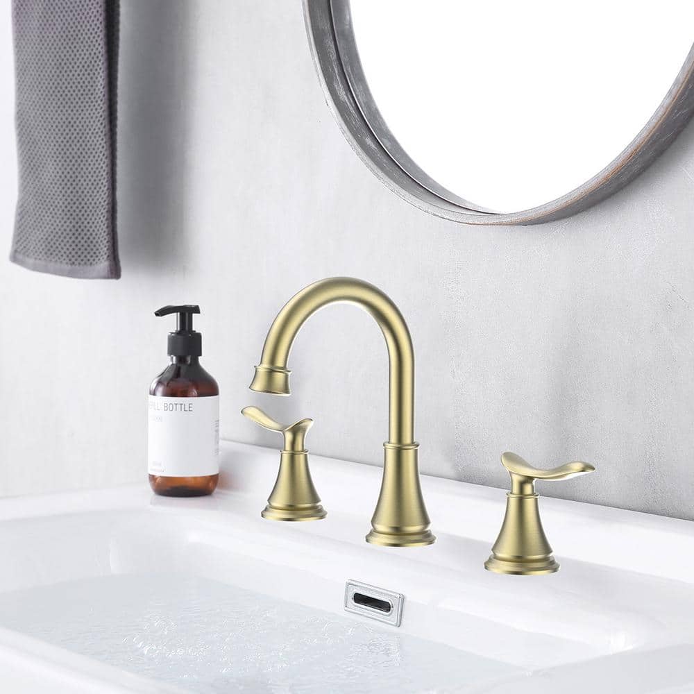 Brushed Gold 8-Inch Widespread Double Handle Bathroom Faucet