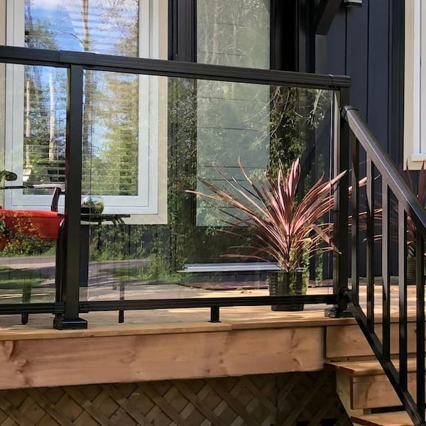 Peak Aluminum Railing 30-7/16 in. H x 45 in. W Clear Aluminum Deck Railing Tempered Glass Panel for 36 in. High System