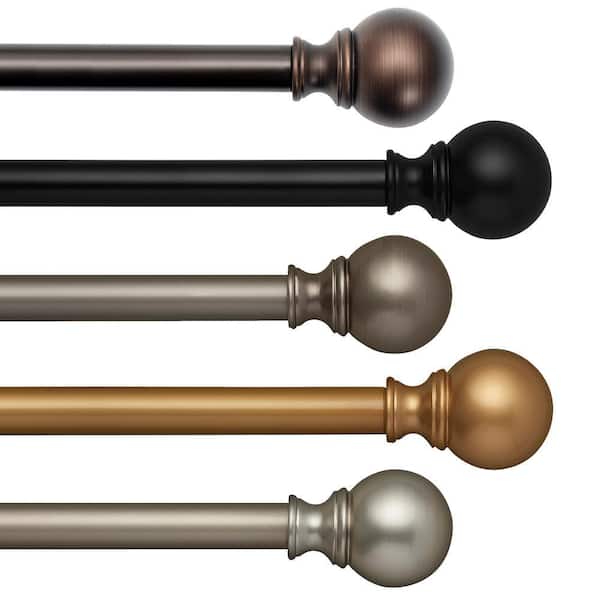 Cordelia Single Curtain Rod with Globe Ball Finial, Antique Black - 28"W x 48"L