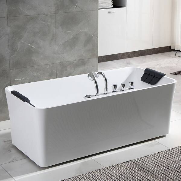 Empava 67 in. Luxury Freestanding Bathtub Stand Alone Flatbottom Acrylic  Soaking SPA Tub Modern Style in White EMPV-FT1518 - The Home Depot