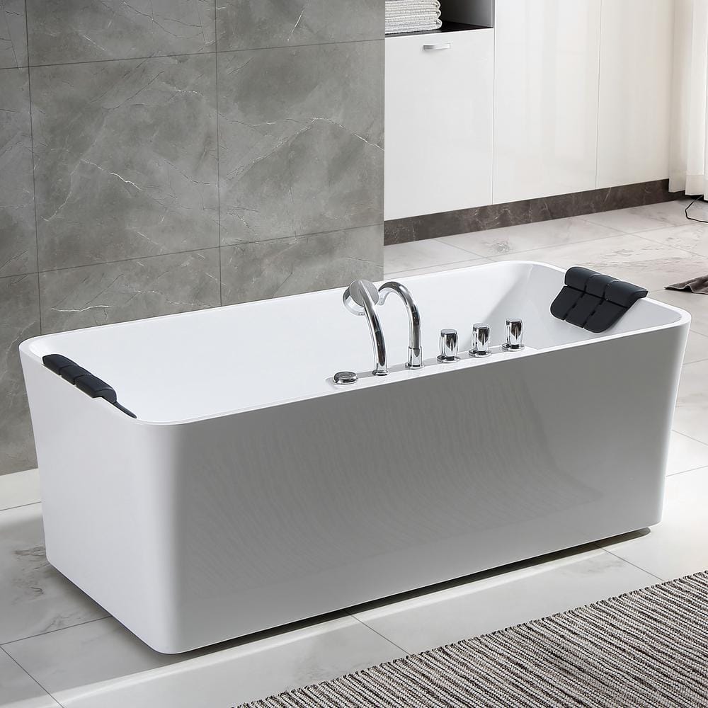 67'' White Acrylic Freestanding Whirlpool Bathtub with Jets