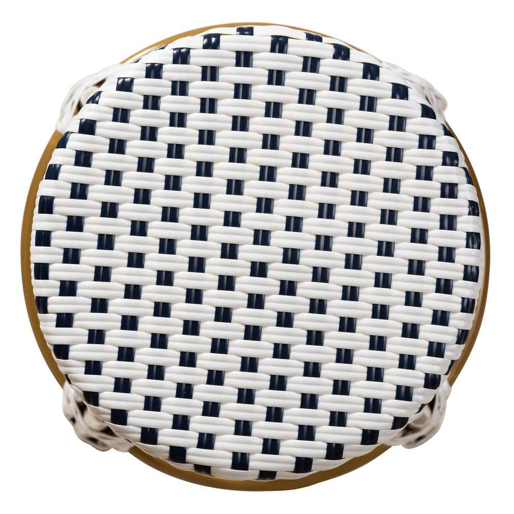 Navy and White Woven Aluminum Armless Bar Stool