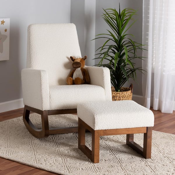 Baxton Studio Yashiya Off White and Walnut Brown Rocking Chair and