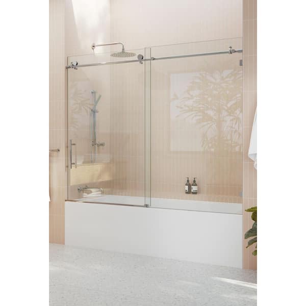 72 in. W x 60 in. H Sliding Frameless Bath Tub Shower Door in Chrome Finish