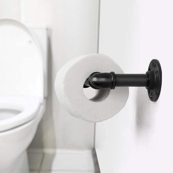 Industrial Rustic Black Pipe Metal Iron Toilet Paper Roll Holder Wall  Mounted