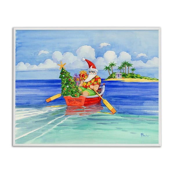 Santa's Delivery Tropical Christmas Boat by Paul Brent Framed Giclee Art Print Nature 11 in. x 14 in.