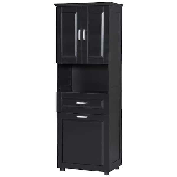 Unbranded Black, 16.29 in. W x 24.72 in. D x 69.92 in. H in Wood Bath Tall Storage Cabinet with Tilt-Out Laundry Basket