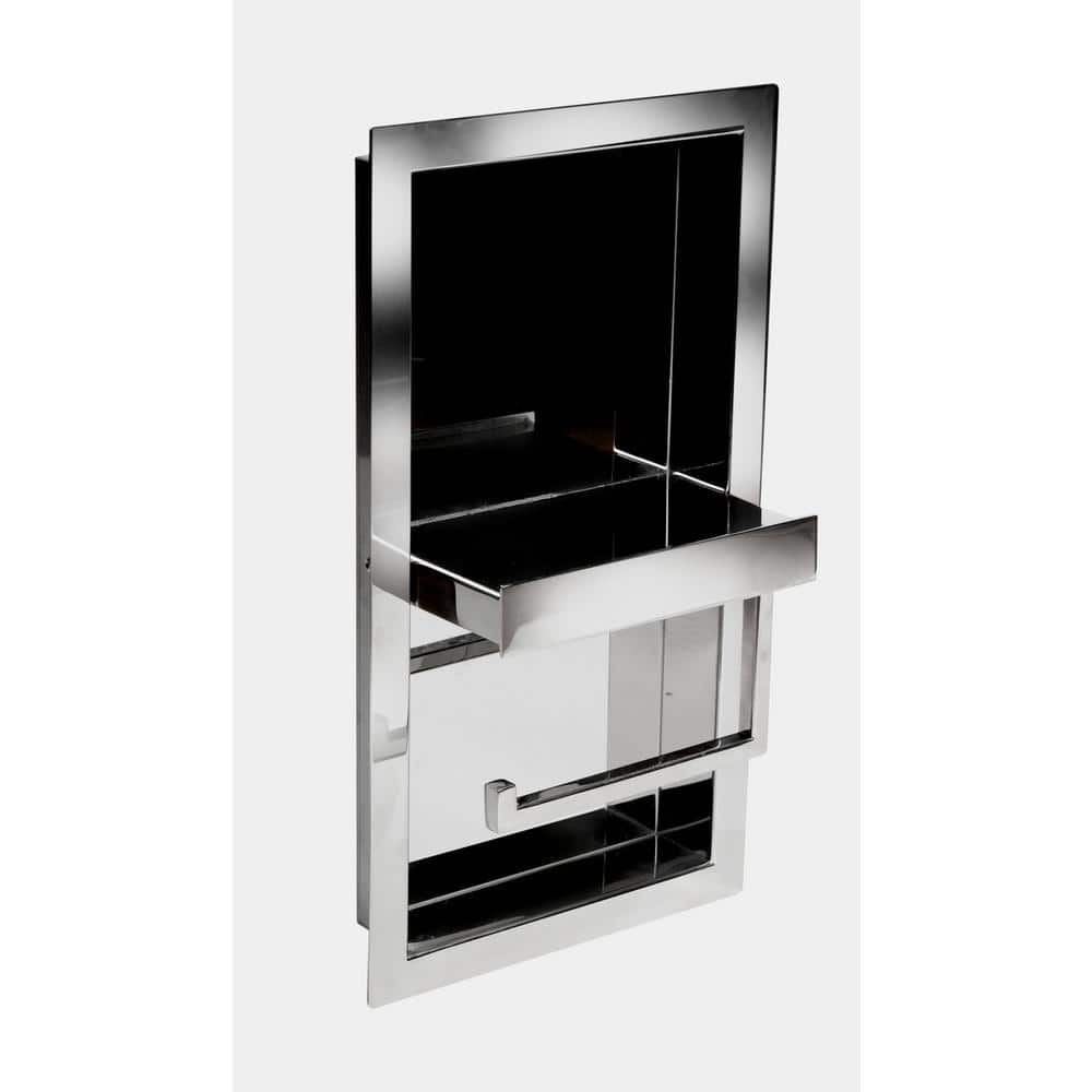 Polished Stainless Steel Recessed Toilet Paper Holder with Shelf