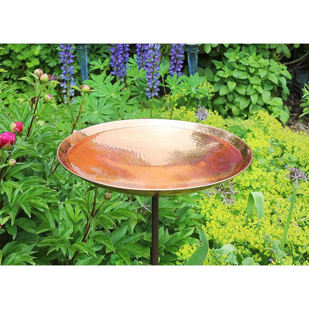 16" Polished Copper and Stainless Steel Birdbath with Stake