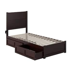 NoHo Espresso Twin Solid Wood Extra Long Storage Platform Bed with Footboard and 2-Drawers