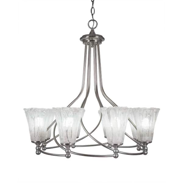 Unbranded Royale 8 Light Brushed Nickel Chandelier Round Chandelier with 5.5 in. Fluted Italian Ice Glass Shades No Bulbs Included