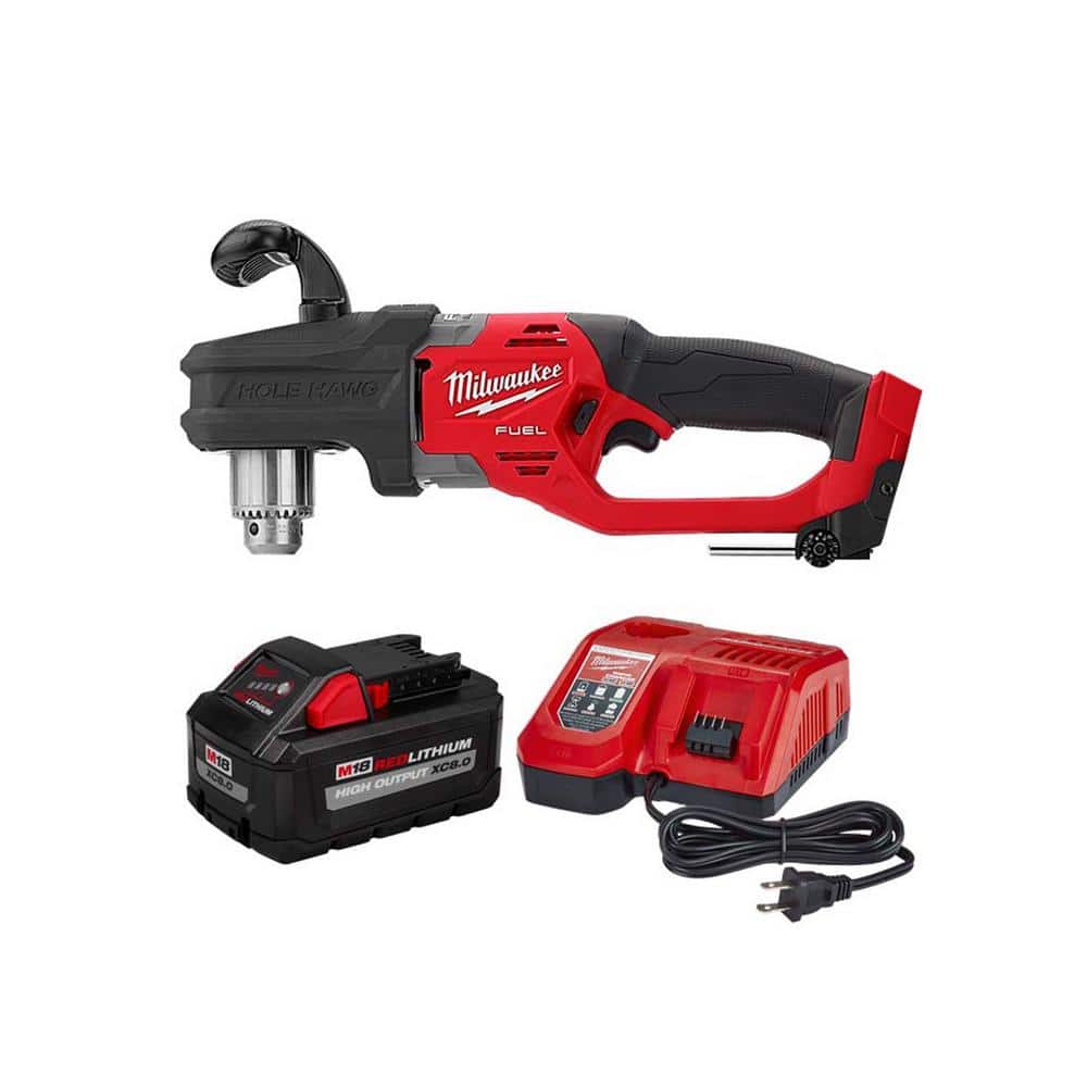Milwaukee M18 FUEL GEN II 18-Volt Lithium-Ion Brushless Cordless 1/2 in. Hole Hawg Right Angle Drill with 8.0 Ah Starter Kit -  2807-20-4