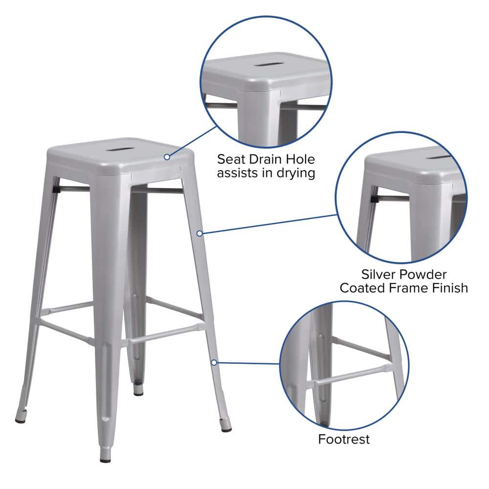 Silver 30" High Backless Metal Stackable Barstool