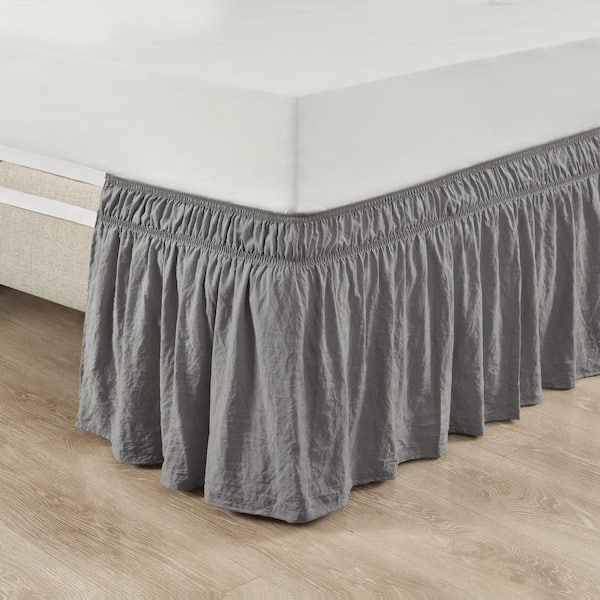 Solid Color Bed Skirt Queen Twin Full Ruffle Elastic Bedspread Corners Wrap Drop 