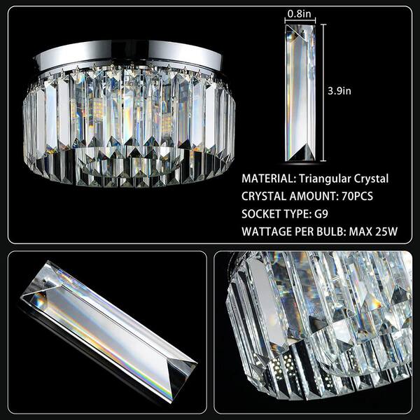 Lin Crystal  Jojospring Blanca 11.8 in. 4Light Crystal Drops Chrome Flush