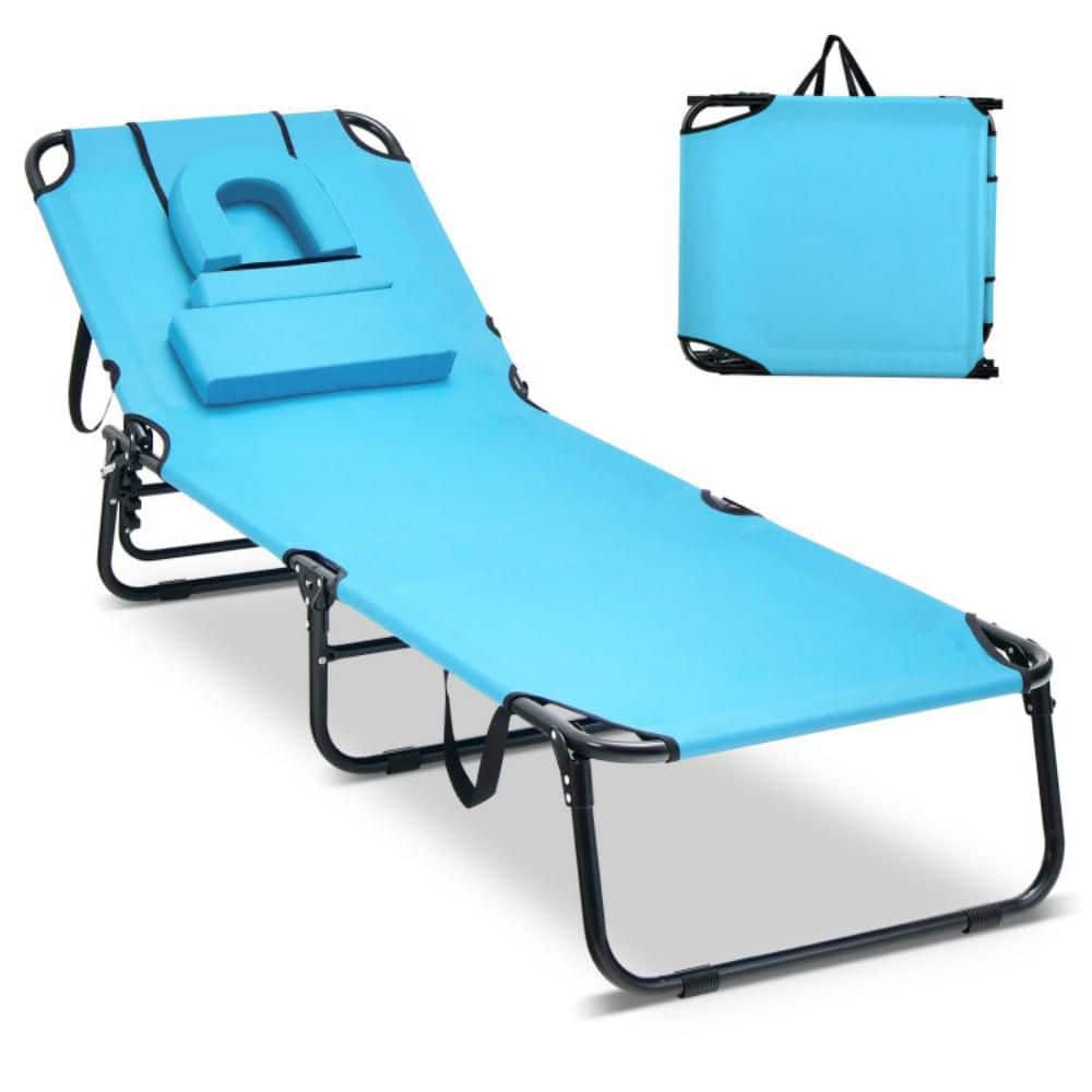 Clihome Metal Foldable Tanning Lounge Beach Chair in
