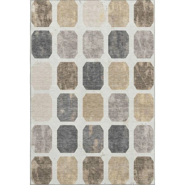 Mayfield Premium Machine Washable Abstract AMF1950 Ivory 10 ft. x 14 ft. Area Rug