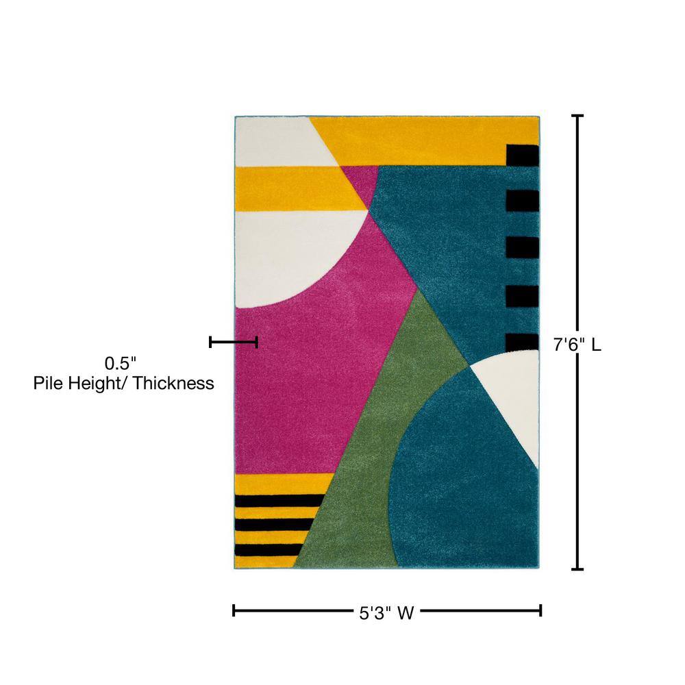 Peacock Blue and Fuchsia Mid-Century Modern Area Rug