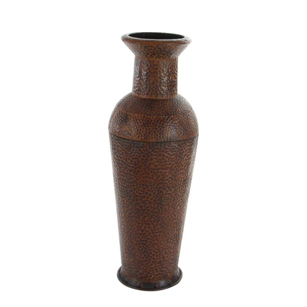 Tall Dark Brown Metal Floor Decorative Vase Set with Bubble Texture