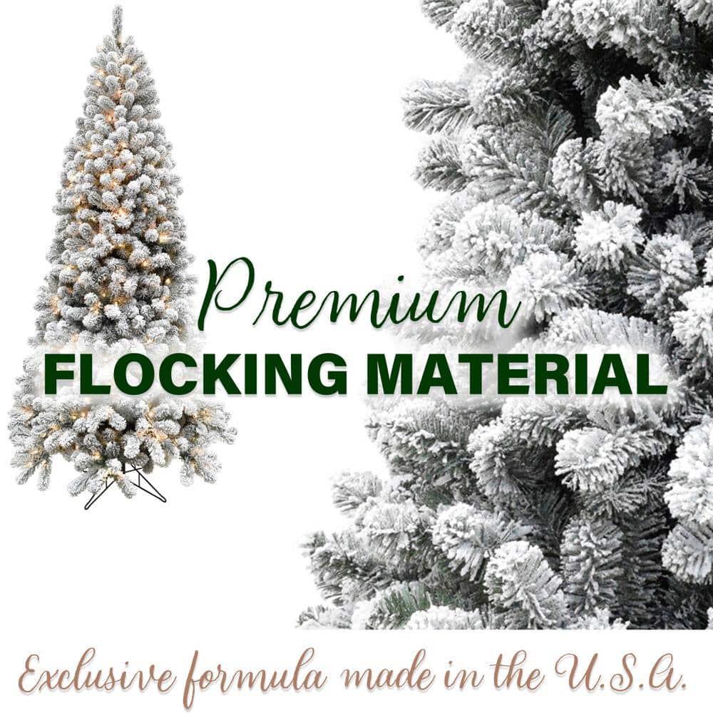 12-Ft White Flocked Pine Christmas Tree with Warm LED Lights