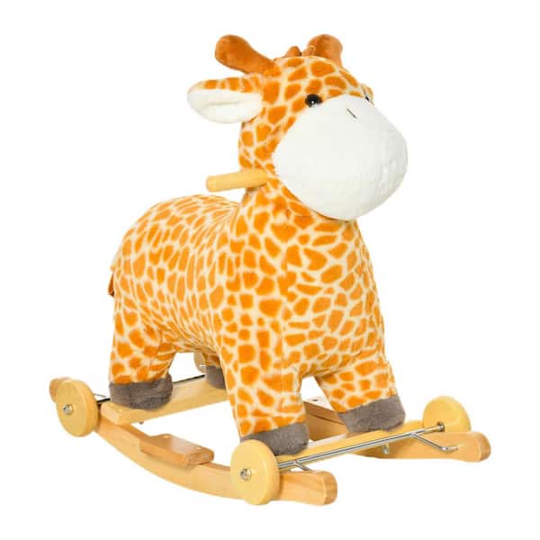 Yellow Giraffe-Shaped 2-in-1 Kids Plush Ride-On Rocking Horse Toy with Realistic Sounds