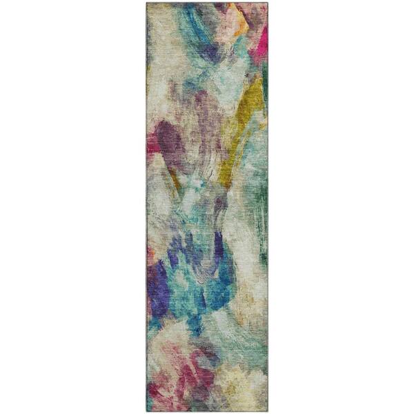 Mayfield Premium Machine Washable Abstract AMF2204 Sage 2 ft. x 7 ft. Runner Rug