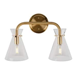 Beaker 2-Light Soft Gold Bath Vanity Light with Clear Glass