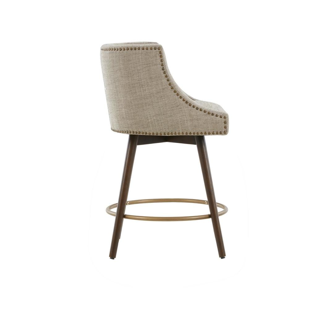 Grey Multi Tweed Swivel Counter Stool with Walnut Wood Legs
