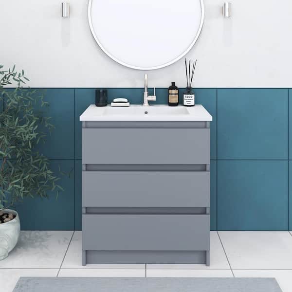 VOLPA USA AMERICAN CRAFTED VANITIES Pepper 30 in. W x 20 in. D Bath Vanity in Gray with Acrylic Vanity Top in White with White Basin