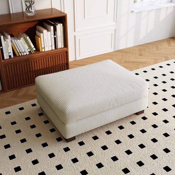 Uixe 42 in. Beige Corduroy Fabric Rectangle Ottoman with Uixe 42 in. Beige Corduroy Fabric Rectangle Ottoman with