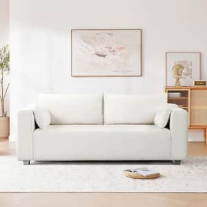 82 in. Wide Modern Square Arm Polyester Rectangle Sofa in White