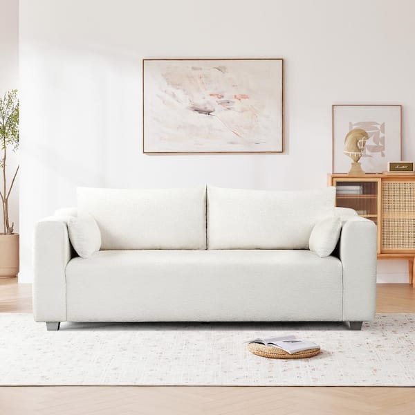 sumyeg 82 in. Wide Modern Square Arm Polyester Rectangle Sofa in White