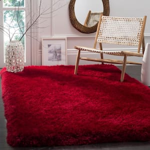 Luxe Shag Red Doormat 3 ft. x 5 ft. Solid Area Rug
